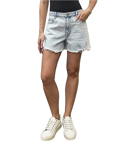 Tractr Rhinestone Front Distressed Denim Shorts
