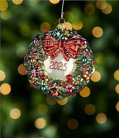 Trimsetter 2025 Dated Wreath Hand Painted Glass Ornament