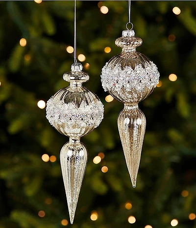 Trimsetter An Elegant Affair Collection Mercury Glass Beaded Finial Ornament, Set Of 2