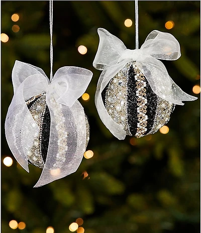 Trimsetter An Elegant Affair Collection Pearl Embellished Stripe Ball Ornament, Set Of 2