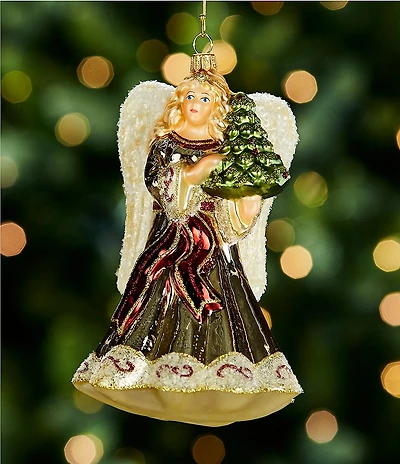 Trimsetter Angel with Christmas Tree Hand Painted Glass Ornament