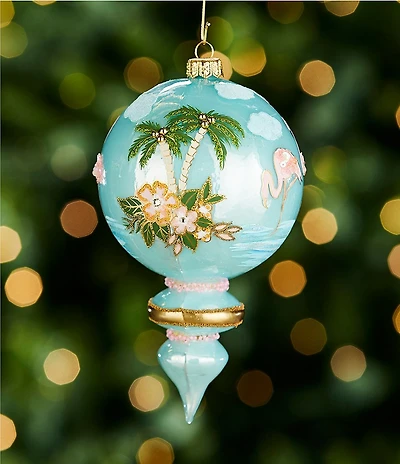 Trimsetter Beach Flamingo Finial Hand Painted Glass Ornament