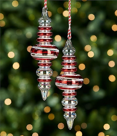 Trimsetter Christmas Magic Collection Peppermint Stripe Glass Finial Ornament, Set of 2