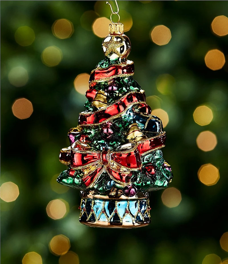 Trimsetter Christmas Tree with Bow Hand Painted Glass Ornament