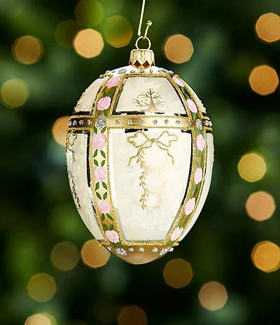 Trimsetter Egg with Bow Hand Painted Glass Ornament