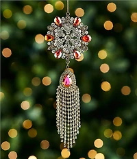 Trimsetter Grandeur Collection Jeweled Flower Medallion with Pendant Ornament, Set of 2