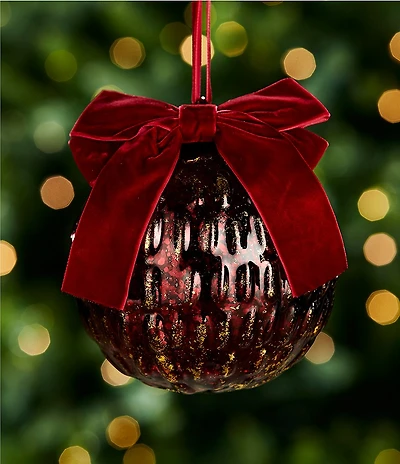 Trimsetter Grandeur Collection Ribbed Glass Ball with Bow Ornament