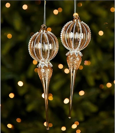 Trimsetter Luxe Lodge Collection Amber Glass Finial Ornament, Set Of 2