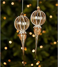 Trimsetter Luxe Lodge Collection Amber Glass Finial Ornament, Set Of 2