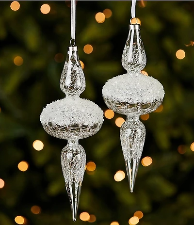 Trimsetter Luxe Lodge Collection Cracked Ice Glass Finial Ornament, Set Of 2
