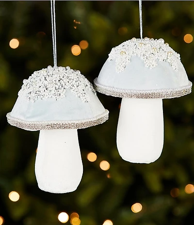 Trimsetter Luxe Lodge Collection Light Blue Fabric Mushroom Ornament, Set Of 2