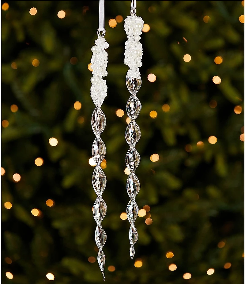 Trimsetter Luxe Lodge Collection Long Glass Swirled Icicle Ornament, Set Of 2