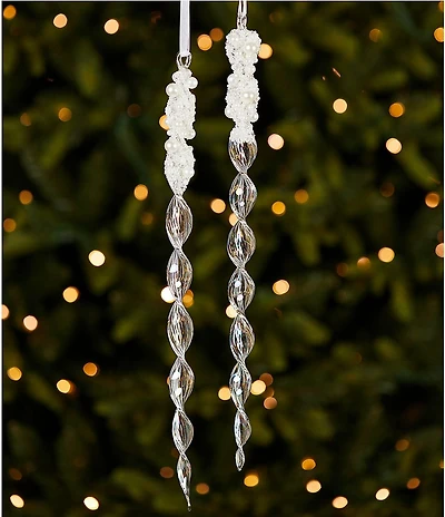 Trimsetter Luxe Lodge Collection Long Glass Swirled Icicle Ornament, Set Of 2