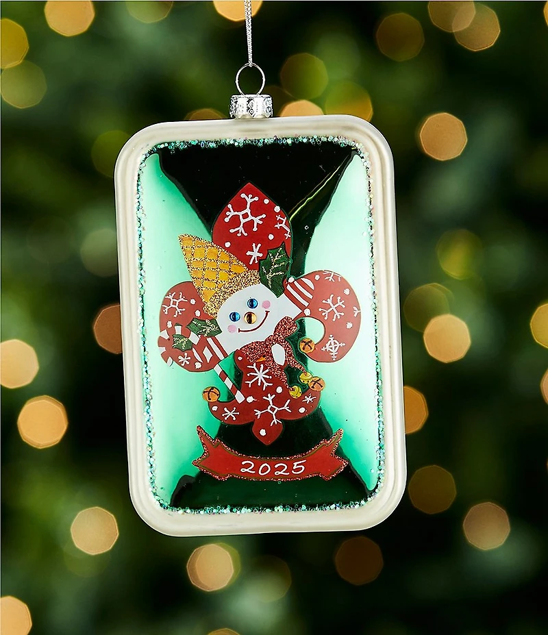 Trimsetter Mr. Bingle Collection 2025 Dated Mr. Bingle Fleur De Lis Rectangle Glass Ornament