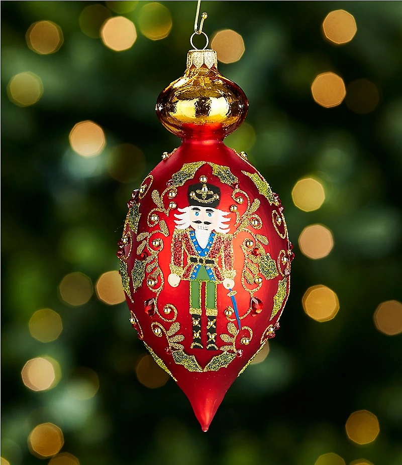 Trimsetter Nutcracker Drop Finial Hand Painted Glass Ornament