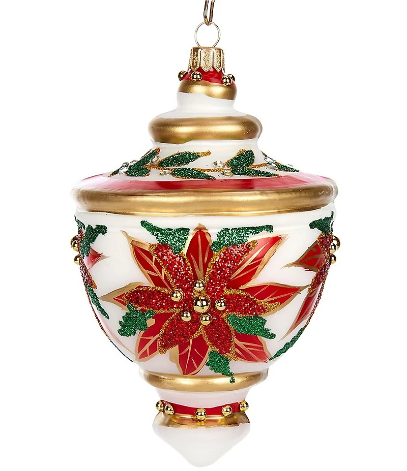 Trimsetter Poinsettia Finial Hand Painted Glass Ornament
