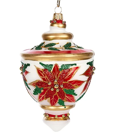 Trimsetter Poinsettia Finial Hand Painted Glass Ornament
