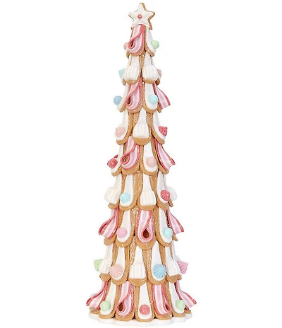 Trimsetter Santa Claus Lane Collection Gingerbread Frosted Ribbon Button Tree Sitter