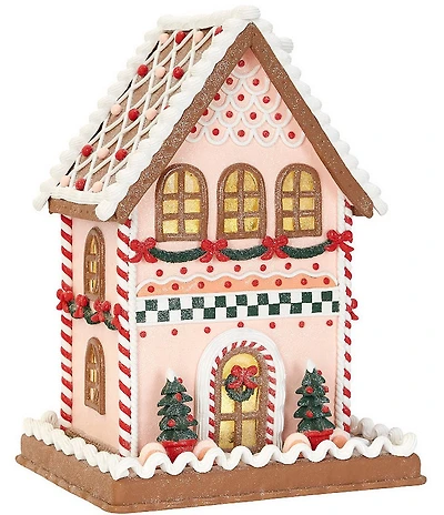 Trimsetter Santa Claus Lane Collection Large Pink Frosted Gingerbread House