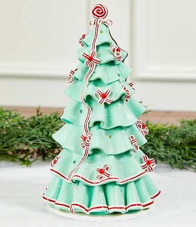 Trimsetter Santa Claus Lane Collection Ruffle Candy Tree LED Light-Up Tabletop Figurine