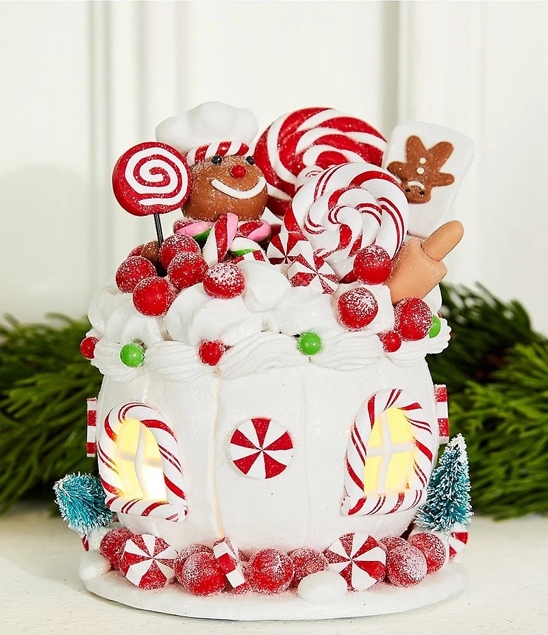 Trimsetter Santa Claus Lane Collection Small Peppermint Gingerbread House LED Light-Up Figurine