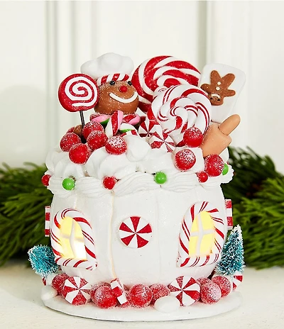 Trimsetter Santa Claus Lane Collection Small Peppermint Gingerbread House LED Light-Up Figurine