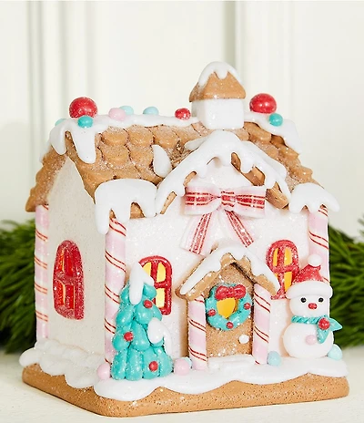 Trimsetter Santa Claus Lane Collection Small Ribbon Gingerbread House LED Light-Up Figurine