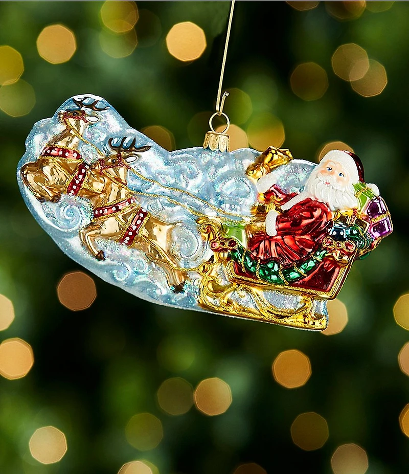 Trimsetter Santa in the Clouds Hand Painted Glass Ornament