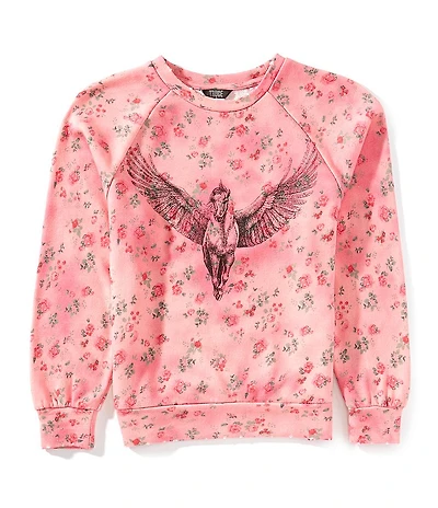 Truce Big Girls Long Sleeve Unicorn Floral Print Pullover