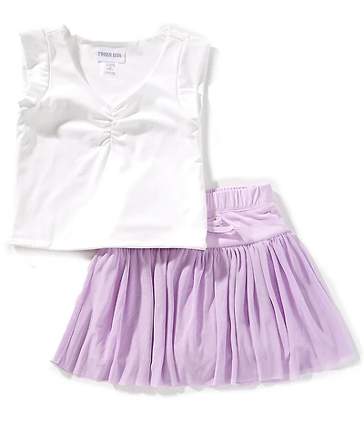 Tween Diva Big Girls Ruched Sleeveless Top & Mesh Skort 2-Piece Set