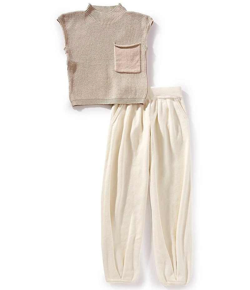 Tween Diva Big Girls Sleeveless Rib-Knit Sweater & Solid Knit Jogger Pant Set