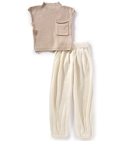 Tween Diva Big Girls Sleeveless Rib-Knit Sweater & Solid Knit Jogger Pant Set