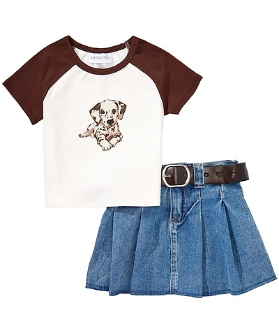 Tween Diva Big Girls Color Block Raglan Sleeve Dalmatian T-Shirt & Belted Denim Skort Set