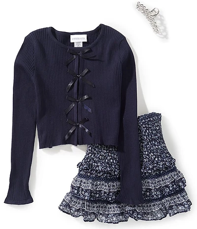 Tween Diva Big Girls Long-Sleeve Cardigan, Sleeveless Camisole & Mixed-Floral Skirt Set