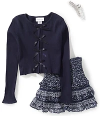 Tween Diva Big Girls Long-Sleeve Cardigan, Sleeveless Camisole & Mixed-Floral Skirt Set