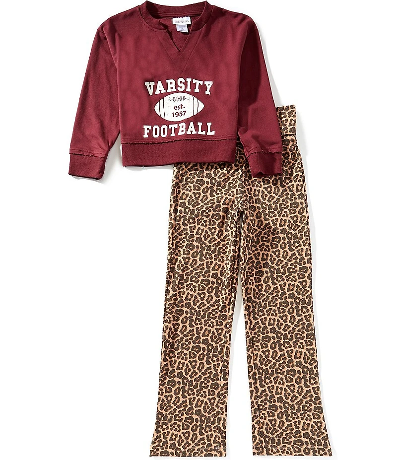Tween Diva Big Girls Long-Sleeve Football-Graphic Fleece Sweatshirt & Leopard-Printed Knit Leggings Set
