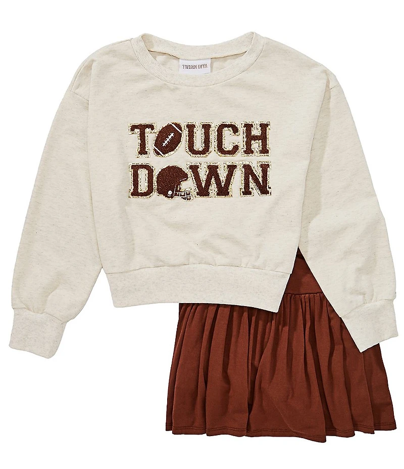Tween Diva Big Girls Long Sleeve Graphic Sweatshirt & Knit Shirred Skort