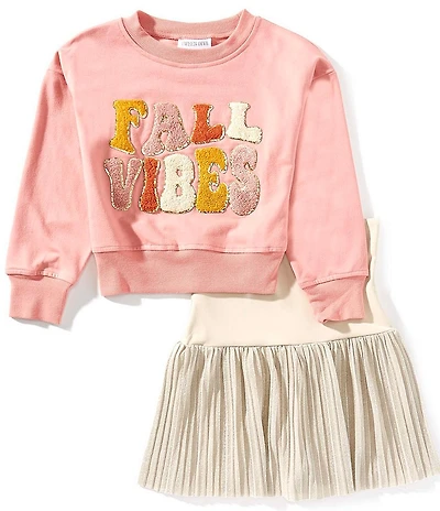 Tween Diva Big Girls Long Sleeve Graphic Sweatshirt & Mesh Shirred Skort