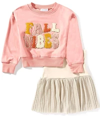 Tween Diva Big Girls Long Sleeve Graphic Sweatshirt & Mesh Shirred Skort