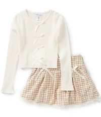 Tween Diva Big Girls Long-Sleeve Rib-Knit Top, Camisole & Plaid Knife-Pleat Woven Skirt Set