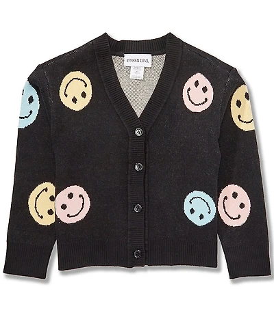 Tween Diva Big Girls Long Sleeve Smiley Print Cardigan Sweater
