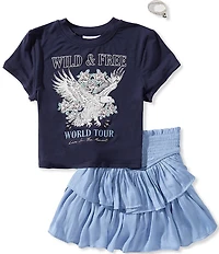 Tween Diva Big Girls Short-Sleeve Graphic T-Shirt & Solid Smocked Skort Set