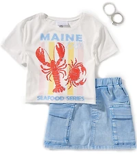 Tween Diva Big Girls Short-Sleeve Lobster-Screenprinted T-Shirt & Denim Skort Set