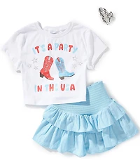 Tween Diva Big Girls Short-Sleeve Party In The USA Knit T-Shirt & Denim Skort Set
