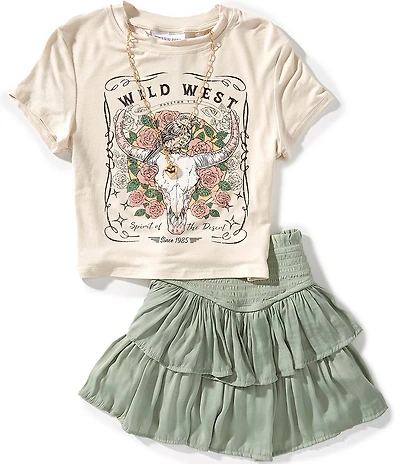 Tween Diva Big Girls Short-Sleeve Wild West Graphic T-Shirt & Solid Smocked Skort Set