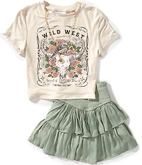 Tween Diva Big Girls Short-Sleeve Wild West Graphic T-Shirt & Solid Smocked Skort Set