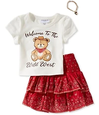 Tween Diva Big Girls Short Sleeve Wild West T-Shirt & Bandana Printed Skort Set