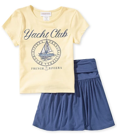 Tween Diva Big Girls Short Sleeve Yacht Club T-Shirt & Solid Skort Set