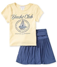 Tween Diva Big Girls Short Sleeve Yacht Club T-Shirt & Solid Skort Set