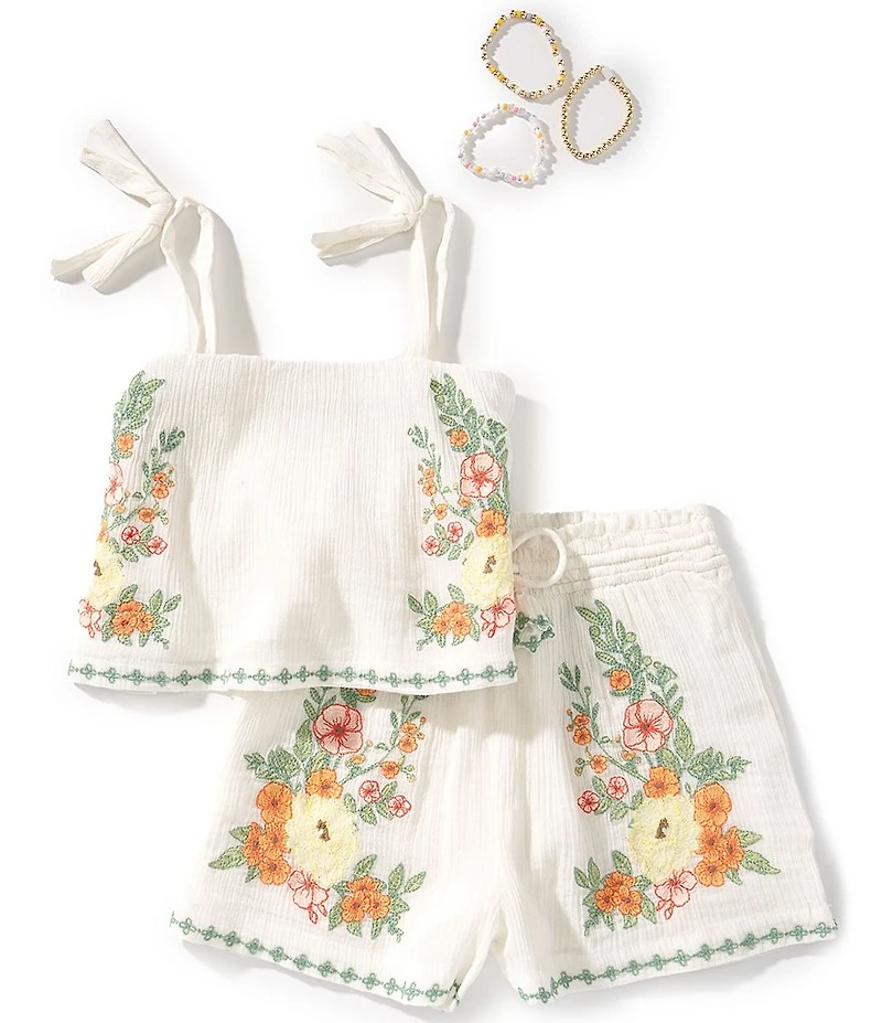 Tween Diva Big Girls Sleeveless Floral-Embroidered Gauze Top & Matching Shorts Set